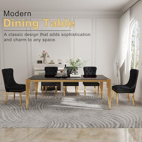 78'' Modern Glass Dining Table for 6 (Gold-black / Rectangle-78.74" L x 39.37" W x 29.53" H)