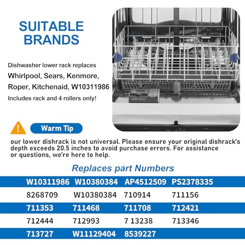 OEM 2026 UPGRADED W10311986 W10380384 Dishwasher Lower Rack Assembly for Whirlpool Kenmore Dishwasher Rack Replacement Parts