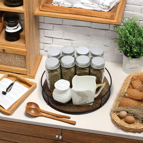 9" Rustic Brown Wood Lazy Susan