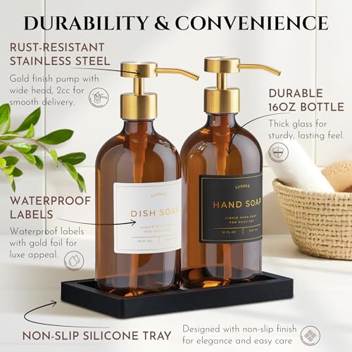 Glass Soap Dispenser Set of 2 (Amber/Gold)