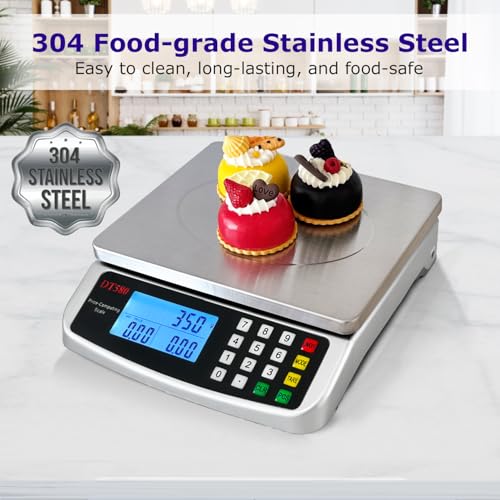 110lb 50kg Food Scale Digital Kitchen Scale with Tray Large LCD Display 304 Stainless Steel Commercial Price Computing Scale Counting Scale for Baking Cooking Meat Industry Counting Adapter Included (Silver 50kg with Tray)