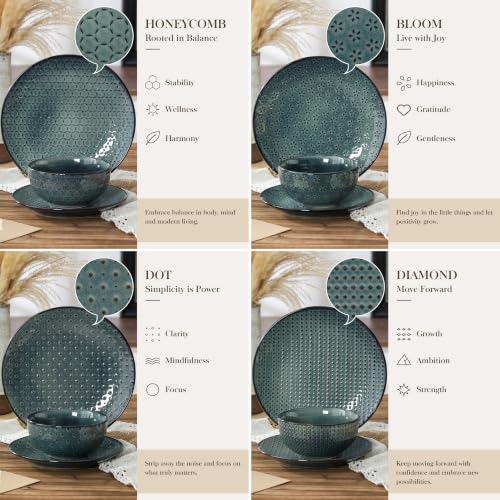 12 Pieces Dinnerware Sets (Green / Service for 4 (12 Pcs))