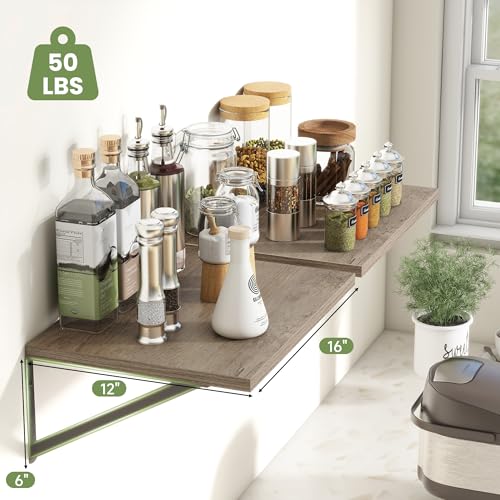 16W x 12D Deep Floating Shelves Set of 4 Grey (Grey With Black Metal Bracket / 16Wx12Dx5.8H)