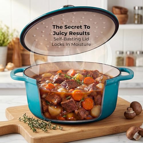 6.4QT Enameled Cast Iron Dutch Oven Pot with Lid (Light Blue / 6.4 Quart)