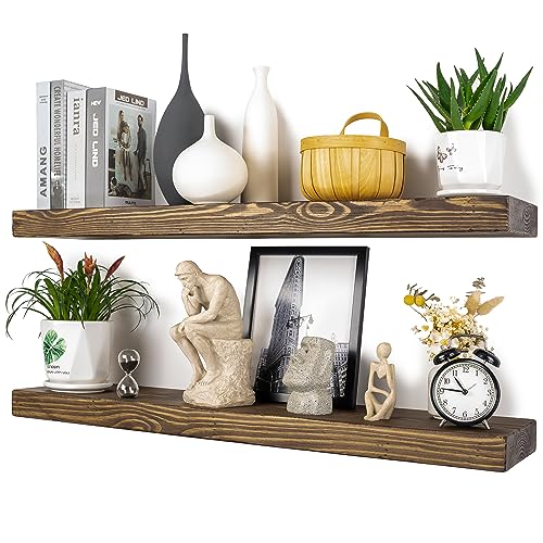 Distressed Floating Shelves 36 inch Long Set of 2 (Distressed Black Walnut / 36'' x 8''x 2''(set of 2）)