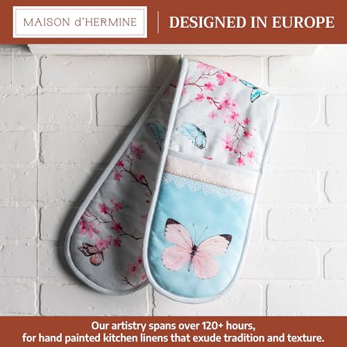 Double Oven Mitts 100% Cotton Double Oven Glove (050 - Blossoms in Spring / 7" x 35" (Double Oven Mitt))
