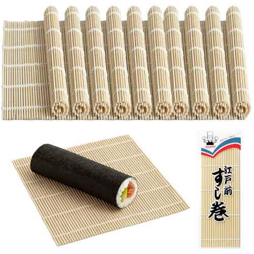 Pack of 10 Large Bamboo Sushi Mats Sushi Roller Rolling Mats Sushi Maker (Yellow)