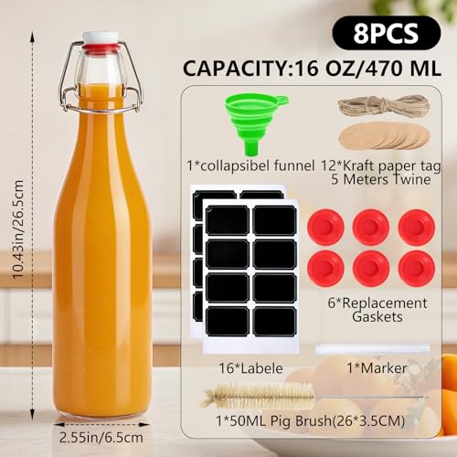 8pack 16oz Swing Top Glass Bottles with Airtight Lids for Vanilla (16 oz 8 pack)