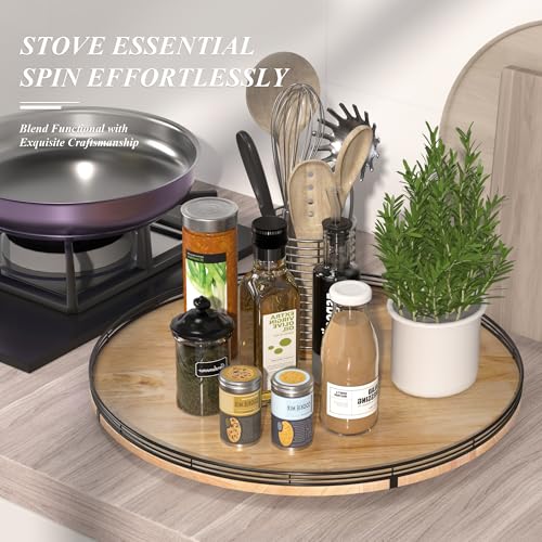 24 Inch Extra Large Farmhouse Oak Lazy Susan Organizer