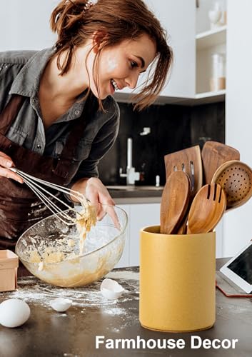 Ceramic Kitchen Utensil Holder for Countertop (Yellow Sand)