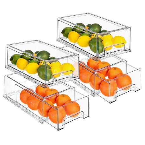Clear Stackable Storage Drawers for Refrigerator (4 Pack / Medium)
