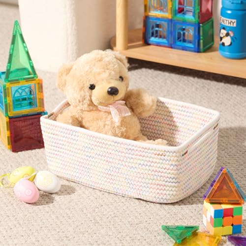 Small Storage Baskets for Organizing (4pcs-L13xW8.5xH5.1" / Rainbow Stitches)