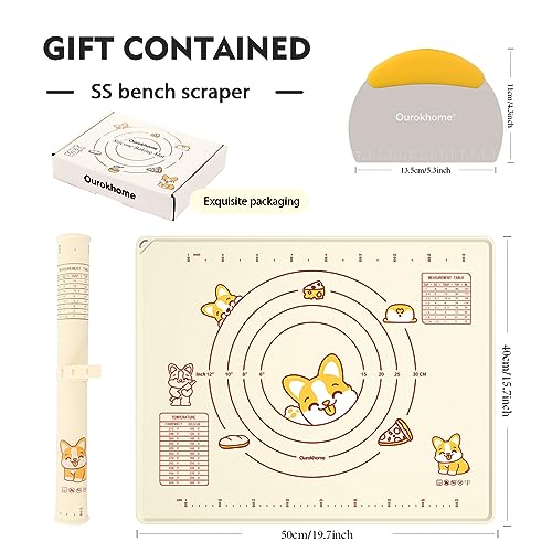 Silicone Baking Mat Sheet and Pastry Dough Cutter (Beige / 20"L x 16"W)
