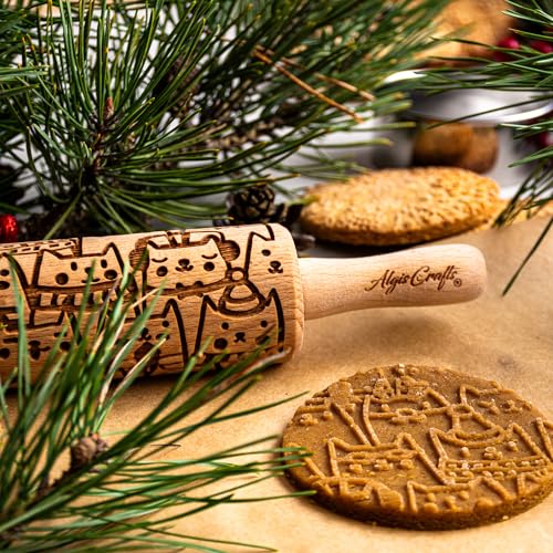 CHRISTMAS FEST 3 Mini Embossed Rolling Pin Set. Wooden Laser Engraved Textured rolling pins for Cookies