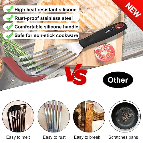 2 Piece Silicone Fish Spatula for Nonstick Cookware (Red)