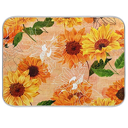 Super Absorbent Dish Drying Mat (Watercolor Sunflowers / 16" x 18")