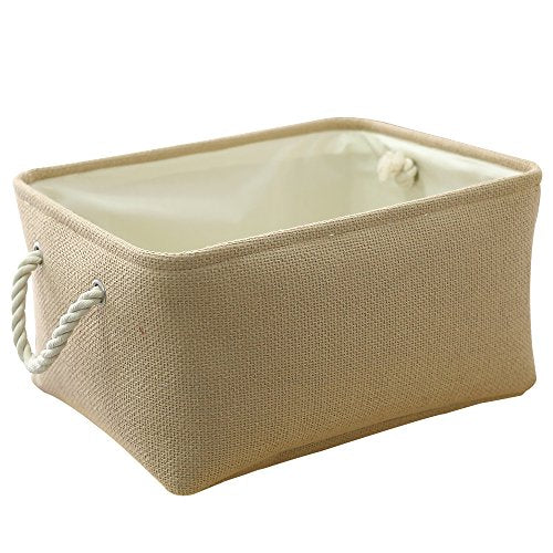 Decorative Basket Rectangular Small Storage Basket Fabric Storage Bin Organizer Basket with Handles for Clothes Storage (Beige / Small -11.8Lx7.9Wx5.2H)
