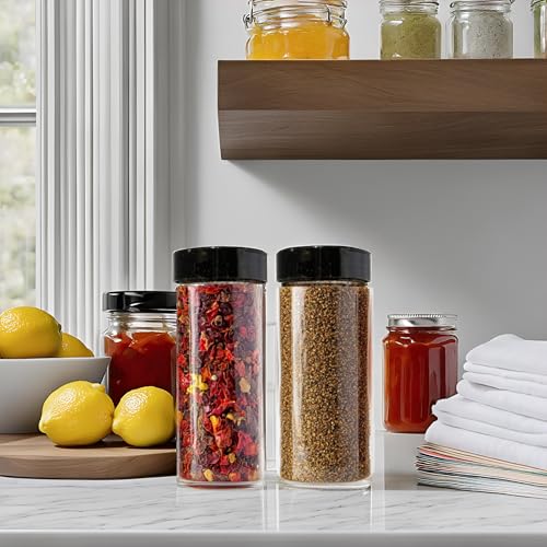 16oz Glass Spice Shakers with Lids (Tall Spice 16oz Black 7 Holes Set of 2)