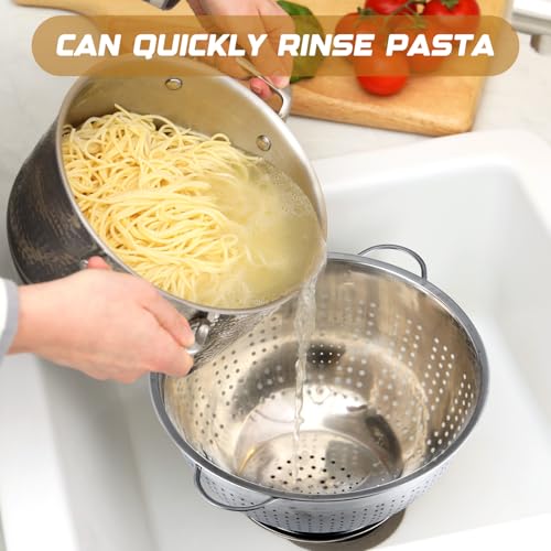 2 Pack 8 Quart Heavy Duty Stainless Steel Colander with Footed Base and Handles Pasta Spaghetti Berry Fruit Vegetable Kitchen Food Strainer Basket (8 Quart)