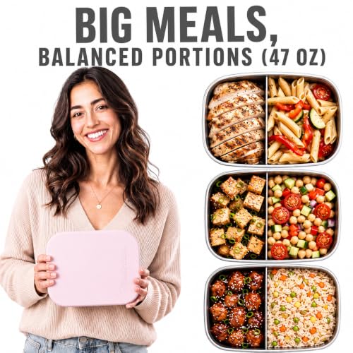 Flexibento Leak proof 47 OZ Stainless Steel Bento Box Adult Large (ZAA-Pink-47OZ-Setof2)