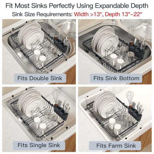 Expandable Dish Drying Rack Over The Sink with Anti Slip Grip (Black / For 13-30" W Sink)