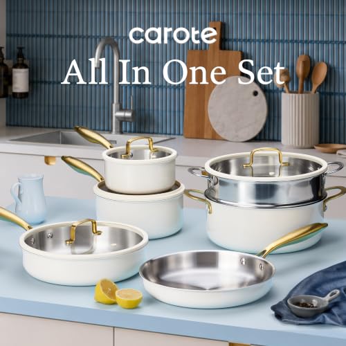 18 PCS Stainless Steel Cookware Set (White / 18 PCS)