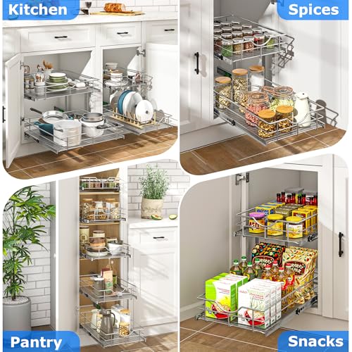 2 Tier Kitchen Cabinet Pullout Shelf and Drawer Organizer (W17 (17"W x 22"D) / 2 Tiers)