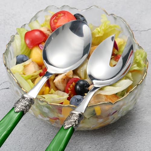 2 piece Salad Servers Stainless Steel Salad Serving Set Salad Fork and Spoon (Deep Green)