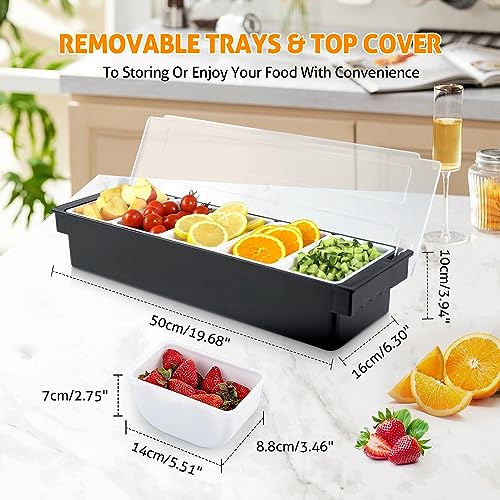 Ice Chilled Condiment Caddy with 5 Removable Trays and Lids (5 Compartment)