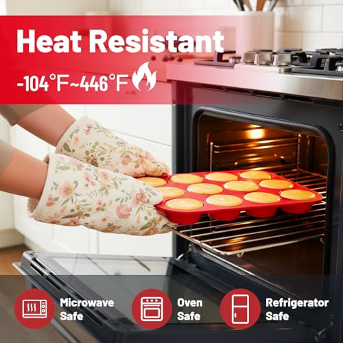 Silicone Muffin Pan with Metal Reinforced Frame (2PCS with Steel Core: Orange + Red (2.9”))