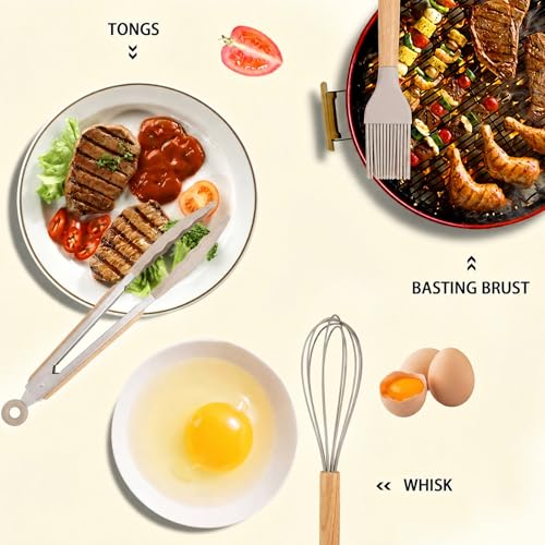 Silicone Cooking Kitchen Utensils Set (Khaki)