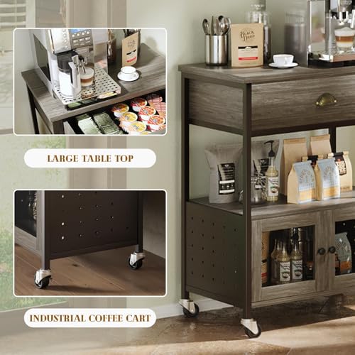 Coffee Bar Cart Cabinet (Wash Grey)