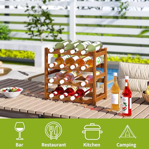 Bamboo Wine Rack Wine Storage Cabinet Shelf 16 Bottle Wine Racks Countertop Sturdy for Kitchen Dining Room Pantry (Brown / 4 Tier)