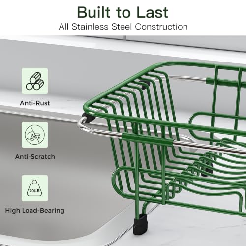 Green Dish Drying Rack in Sink with Utensil Holder (Green / For 10"-12"w Sink)