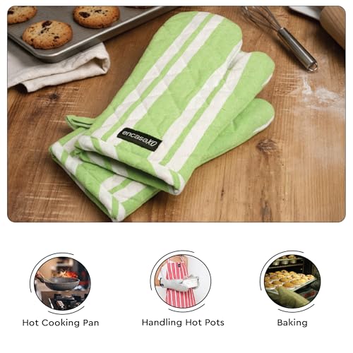 Oven Mitts Heat Resistant Kitchen Gloves (Oven Gloves / Franca Lime Stripes)