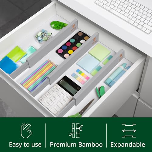 Bamboo Drawer Dividers Organizers (Large (up to 22") / Gray)