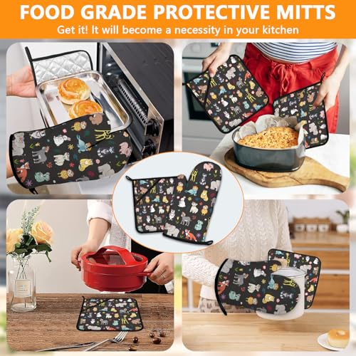 Cute Animals Oven Mitts and Animal World Pot Holders Sets 4Pcs (Cute Animals)