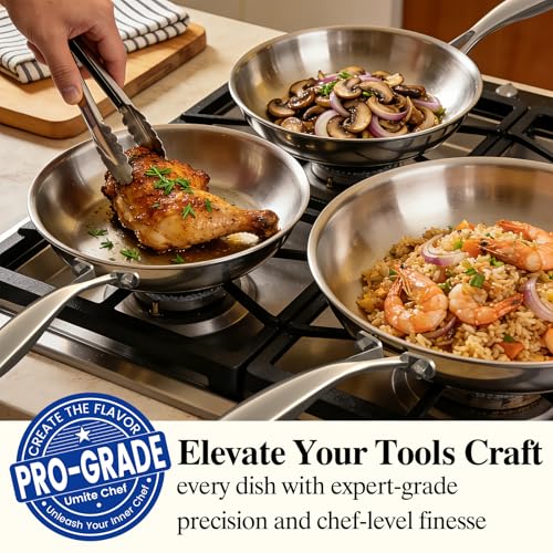 Stainless Steel Frying Pan Set with Lid (8 10 12 Inch with lid)