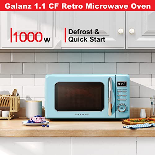 GLCMKZ11BER10 Retro Countertop Microwave Oven with Auto Cook & Reheat (Blue / 1.1 cu ft / Modern)