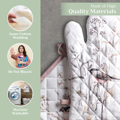 100% Cotton Oven Mitt & Pot Holder Set (058 - Meadow Florals - Brown / 7.5" x 13" & 8" x 8" (Oven Mitt & Pot Holder))