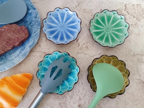 Ceramic Spoon Rest for Stove Top (Cracks Deco, Emerald)