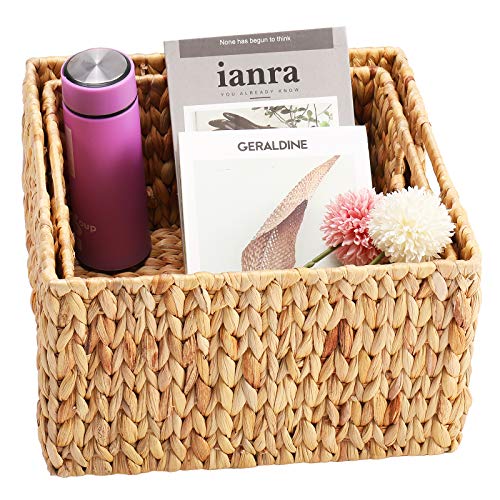 Water Hyacinth Storage Baskets for Organizing (13 x 13 x 7.5 inches / Natural (Water Hyacinth))