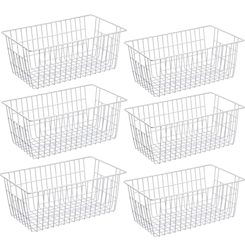 Farmhouse Freezer Baskets Organizer Storage Bins Large Organizer Baskets for Storage (White-6pack / 15.7"L x 9.5"W x 6.3"H)