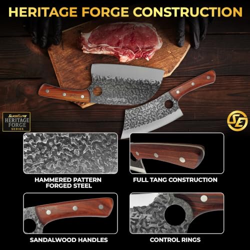 2 Piece Butcher Knife Set Serbian Chef Meat Cleaver Kitchen Knives BBQ