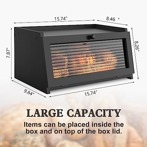 Bread Box for Kitchen Countertop (Black / 1‑tier)