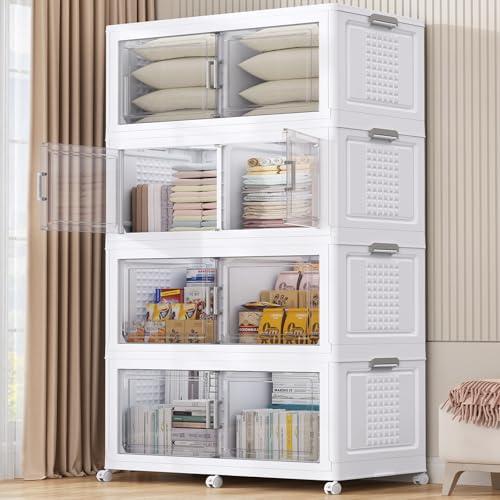 200Gal XL Stackable Storage Bins Foldable Box Cabinet for Room (White / 200QT-4Pack)