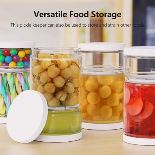 Glass Pickle Container with Strainer (White&White / 45oz*2pcs)