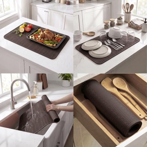 Silicone Dish Drying Mat for Multiple Usage (Coffee / 32"L x 18"W)