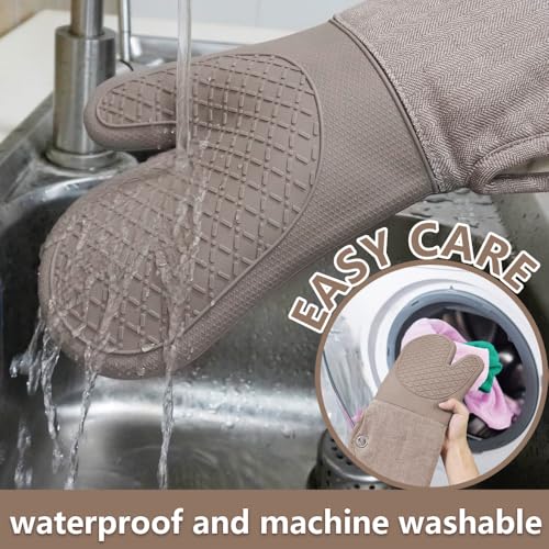 Professional Microwave Silicone Oven Mitts one Pair (Oven mitts / Khaki Oven Mitts)