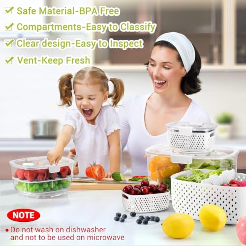 Fresh Produce Vegetable Fruit Storage Containers 3Piece Set (White Clear)
